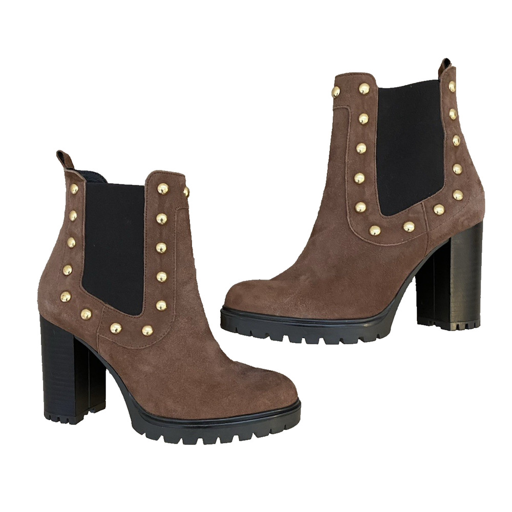 Barney's New York Womens Chelsea Suede‎ Studded Booties 37 Lug Sole Luxury Boho - Picture 3 of 9